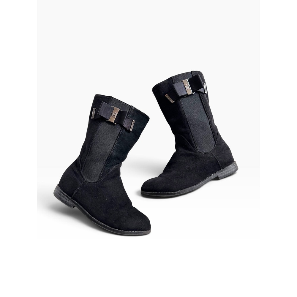 Michael Kors Emma Valley T Kids Size 10 Black Bow Mid-Calf Boots Designer Chic